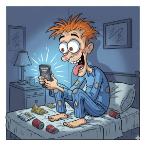 Ilustrație despre dependența de scroll, folosită ca imagine de prezentare pentru cursul digital Stop Scroll Fă Un Ban – Sarghy Design