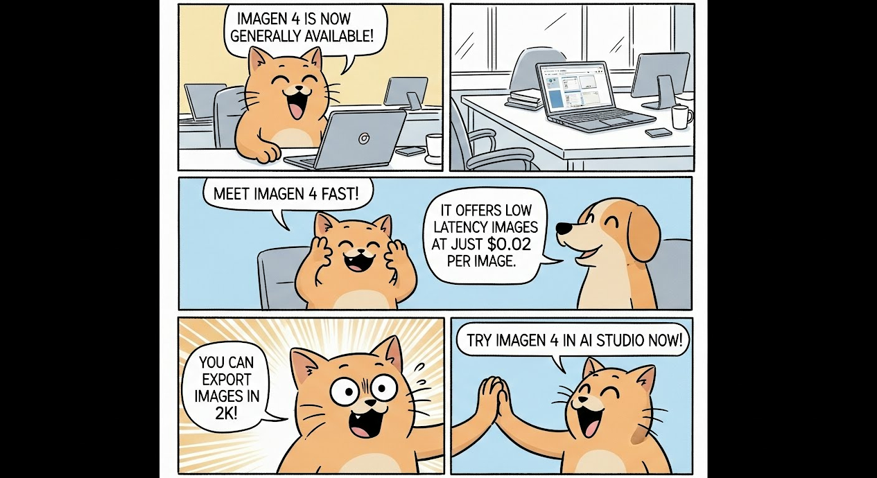 Imagen 4 Fast demo - four panel comic strip