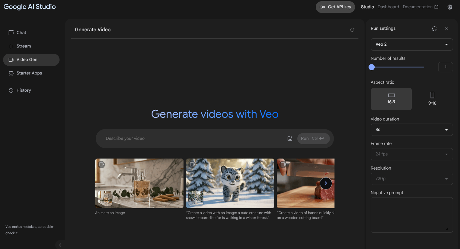 Screenshot of Veo 2 in Google AI Studio