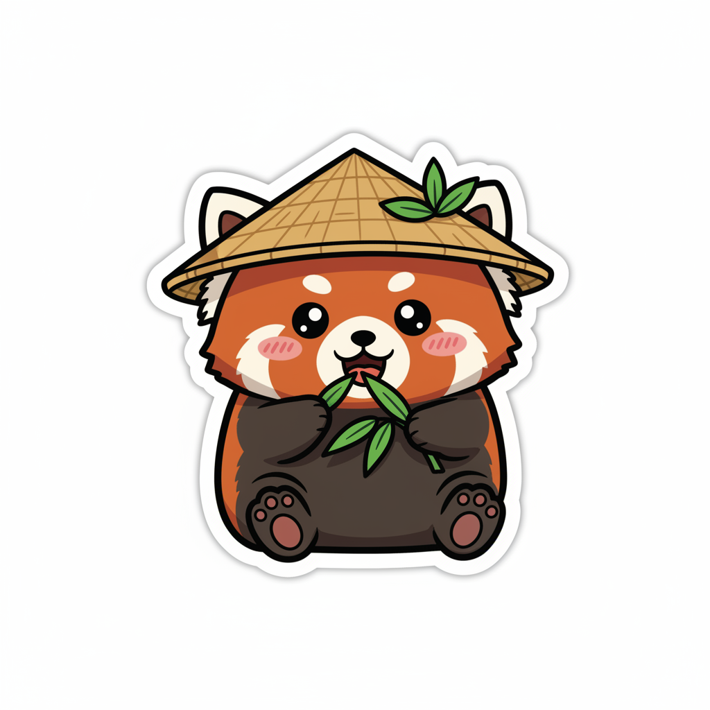 kawaii-style sticker of a happy red panda